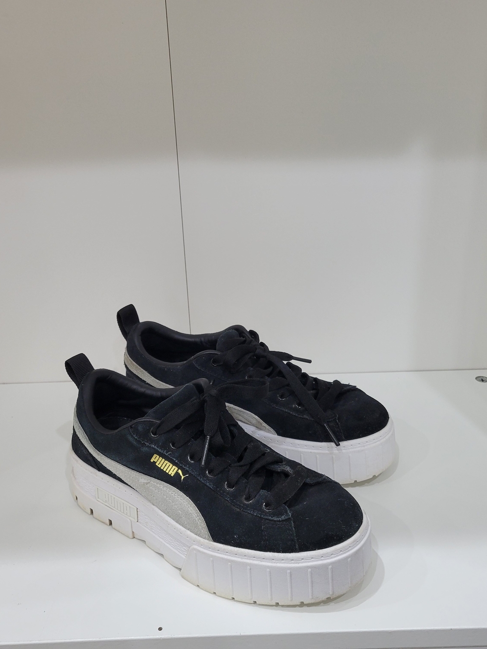Puma Black Suede Platform Sneakers with White Sole